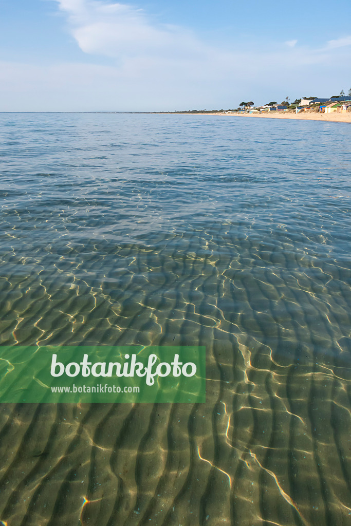 455193 - Strand mit klarem Wasser und Sonnenspiegelungen an der Port Phillip Bay, Frankston, Australien