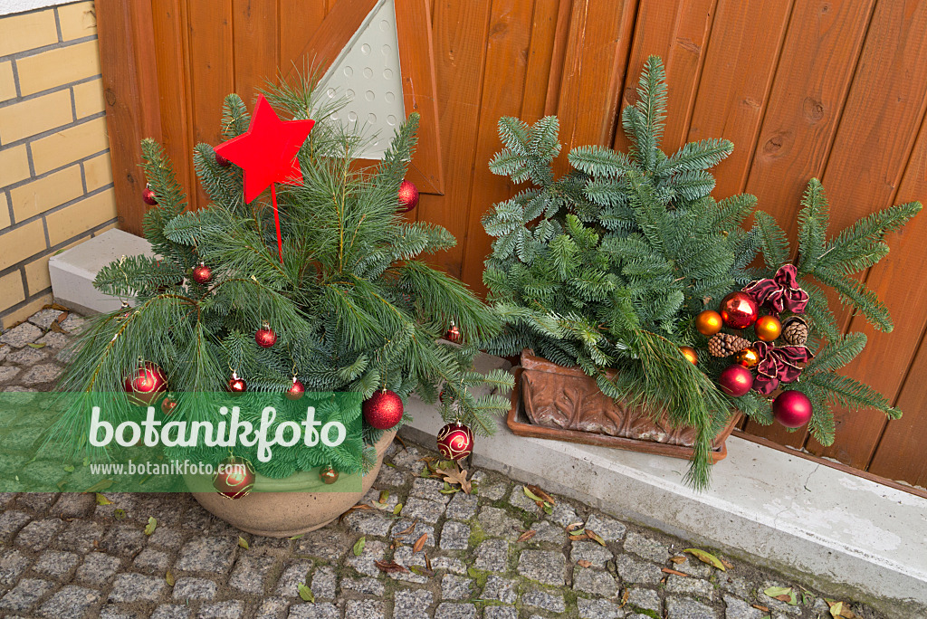 527015 - Christmas arrangement with twigs and Christmas tree baubles