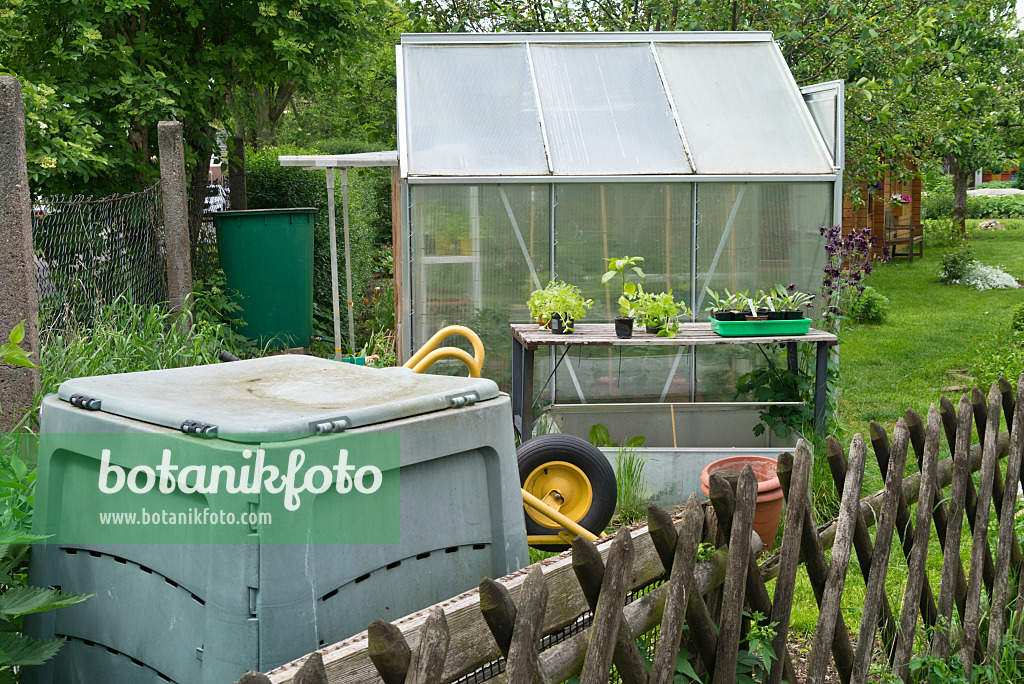 532028 - Greenhouse with work table and plastic compost bin