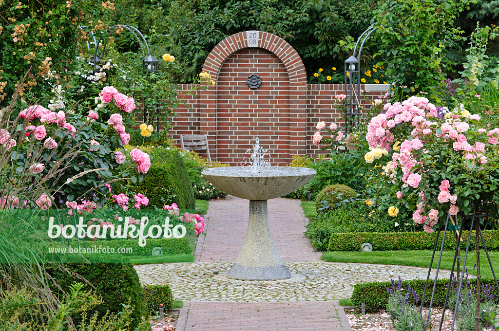 474053 - Rose garden with granite fountain and half standard roses