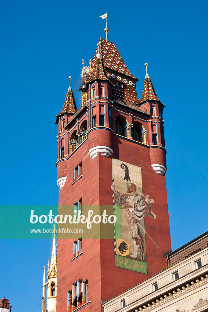 453196 - Tower of the Town Hall with portrait of Hans Bär, Basel, Switzerland