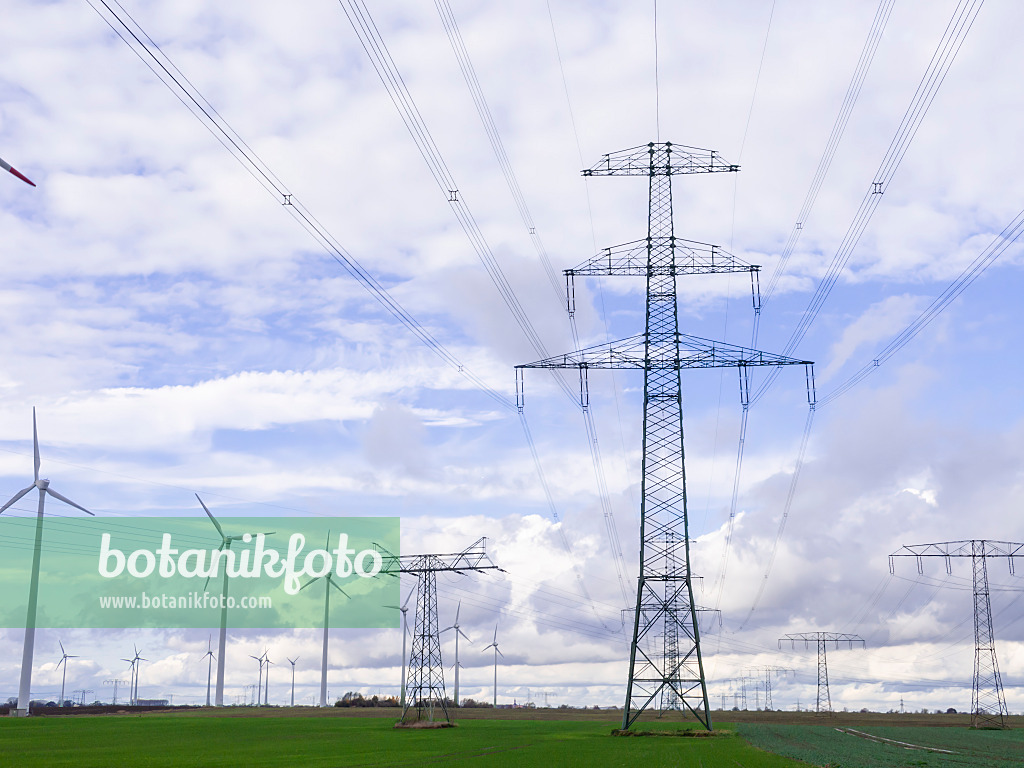 526023 - Wind turbines and high voltage power lines, Brandenburg, Germany