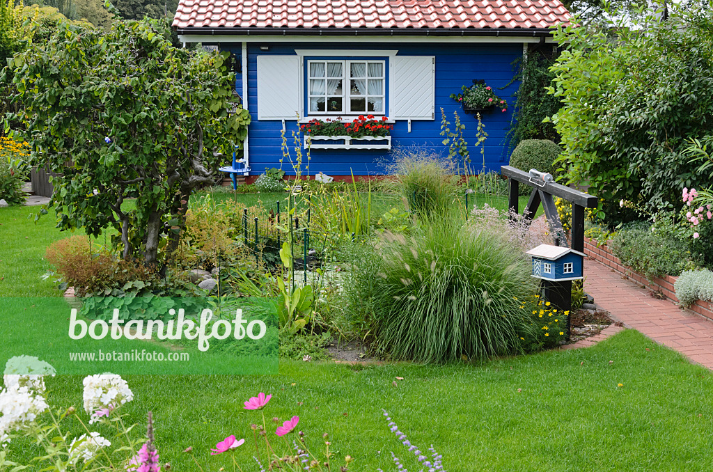 523082 - Jardin familial avec un abri de jardin bleu