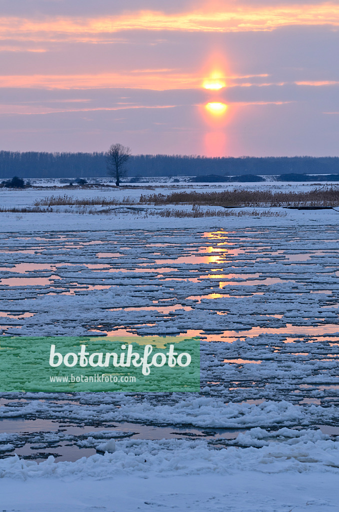 505047 - Drifting ice on Elbe River, Flusslandschaft Elbe Biosphere Reserve, Germany