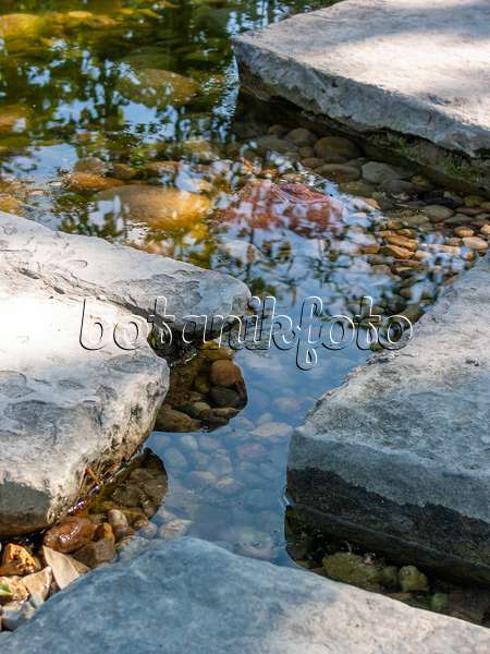 416045 - Garden path made of stone slabs and reflections in wet gravel bed
