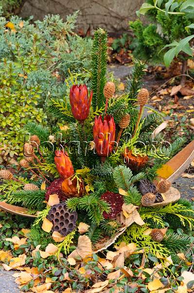 466040 - Grave decoration with fir branches and dried flowers