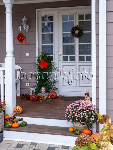 477139 - House entrance with autumnal decoration