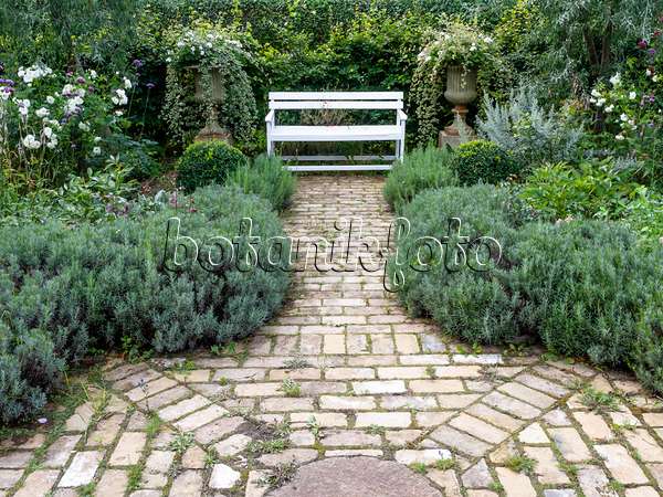 463117 - Jardin de plantes vivaces avec un banc de jardin