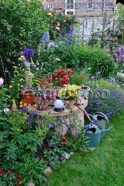 473244 - Perennial bed and annual plants in a backyard garden