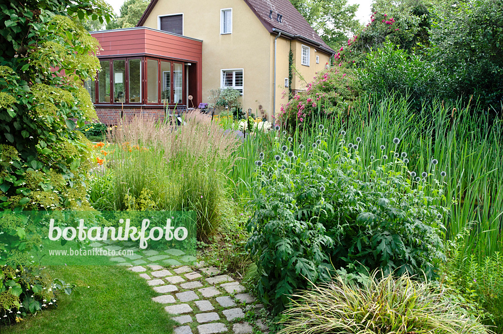 474047 - Perennial border at a garden pond