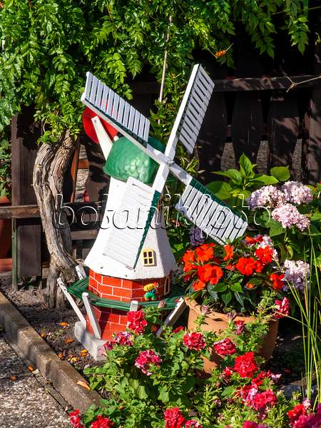441012 - Petit moulin à vent coloré dans un jardin de fleurs