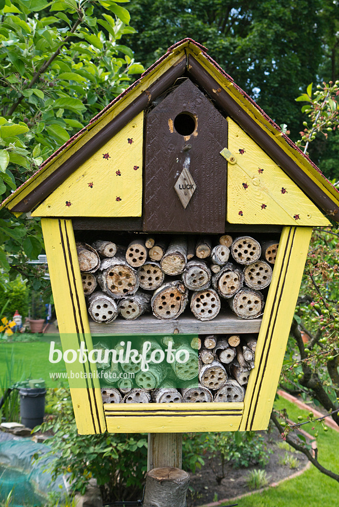 544168 - Yellow insect hotel with drilled branches