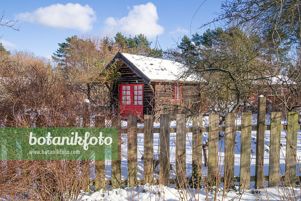 625024 - Abri de jardin dans un jardin familial en hiver