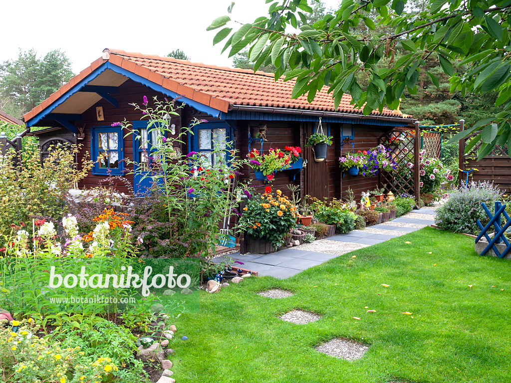 475244 - Abri de jardin en bois dans un jardin familial