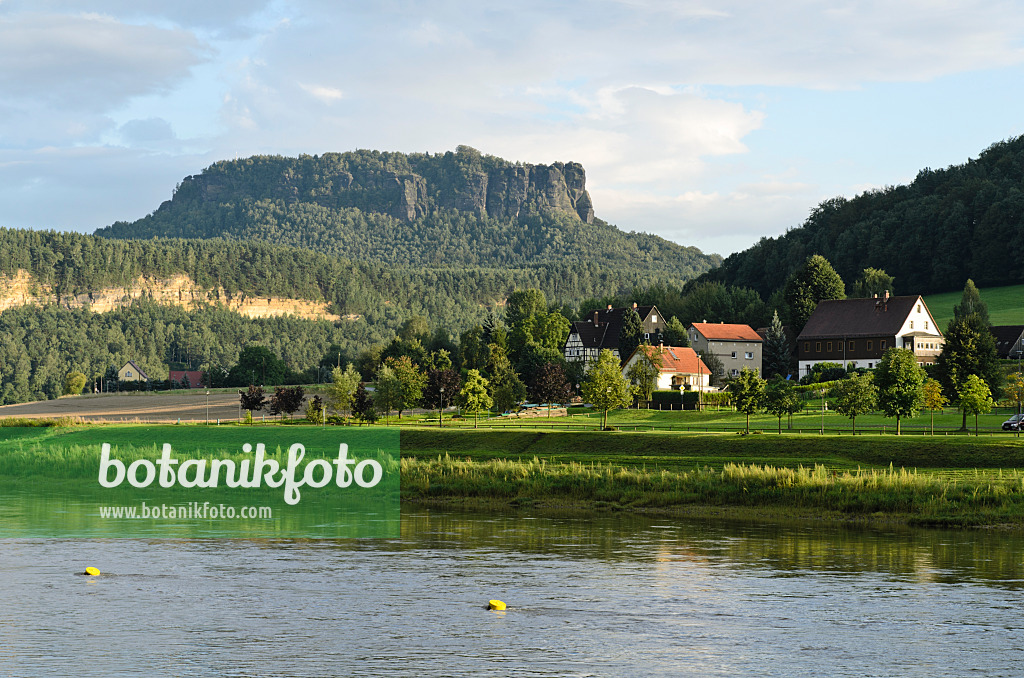 499019 - Elbe River near Kurort Rathen with view of Lilienstein Mountain, Saxon Switzerland, Germany