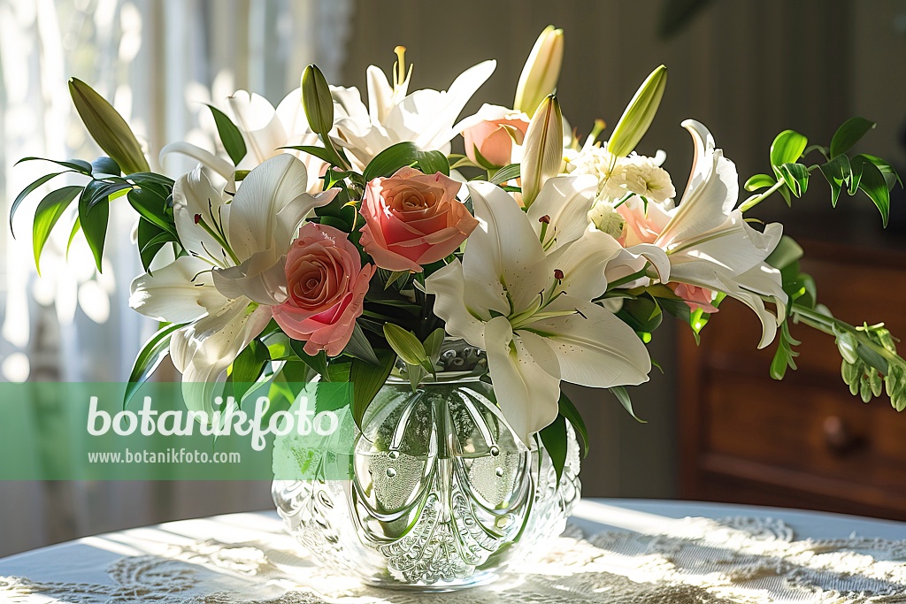 667044 - Elégant bouquet de lys blancs et de roses roses
