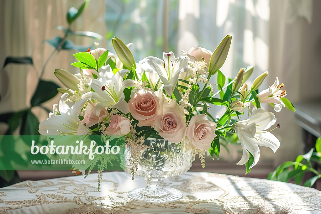 667045 - Elégant bouquet de lys blancs et de roses roses