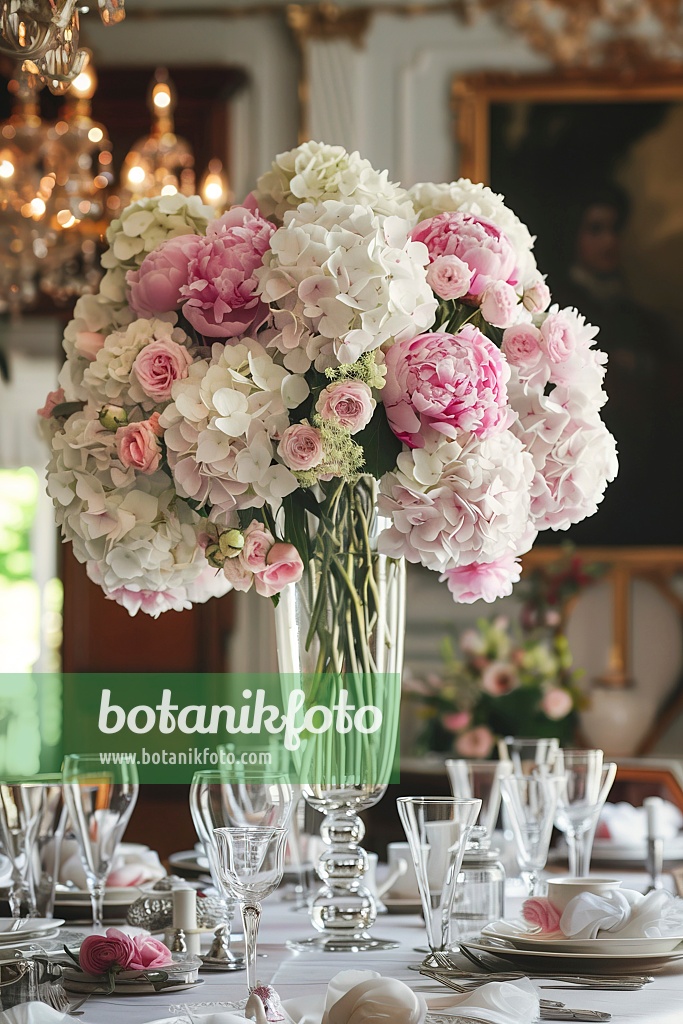 667050 - Elegant bouquet of peonies and hydrangeas in a vase