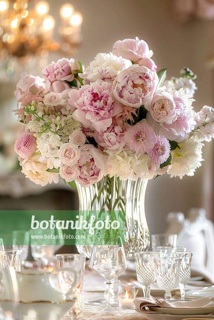 667049 - Elegant bouquet of peonies and roses in a vase
