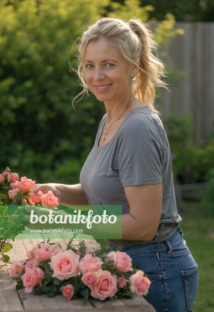 667064 - Frau bindet einen Rosenkranz