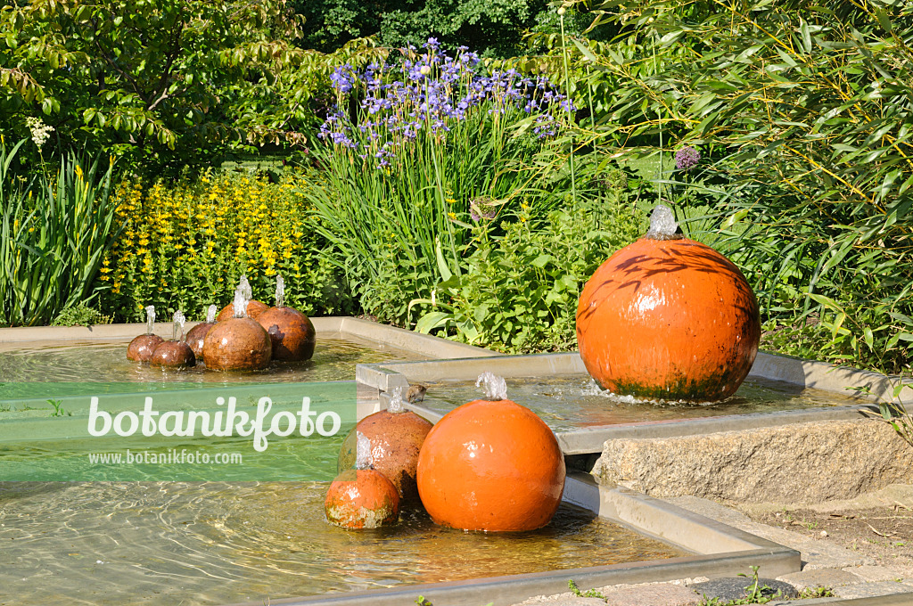 472376 - Perennial garden with fountain