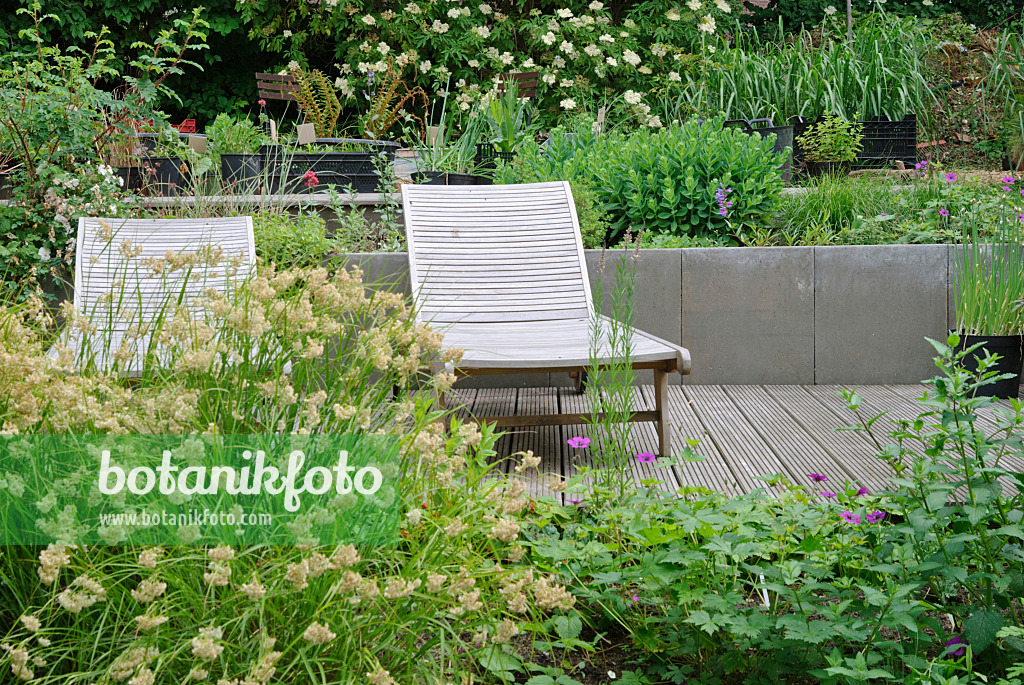 518036 - Two garden chairs on a decking area