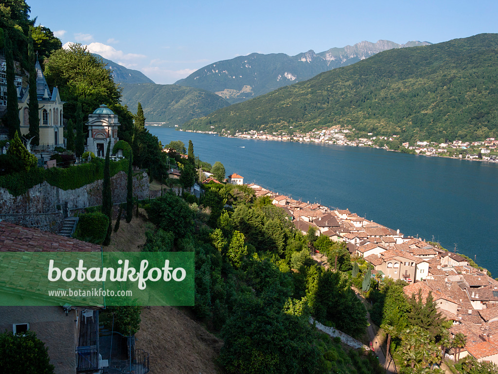 414114 - View of Lake Lugano with the village of Morcote, Switzerland