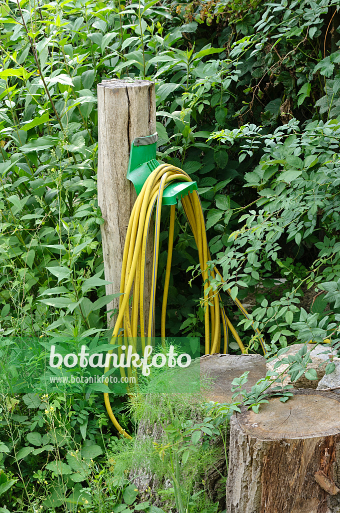 474243 - Yellow water hose at a pole