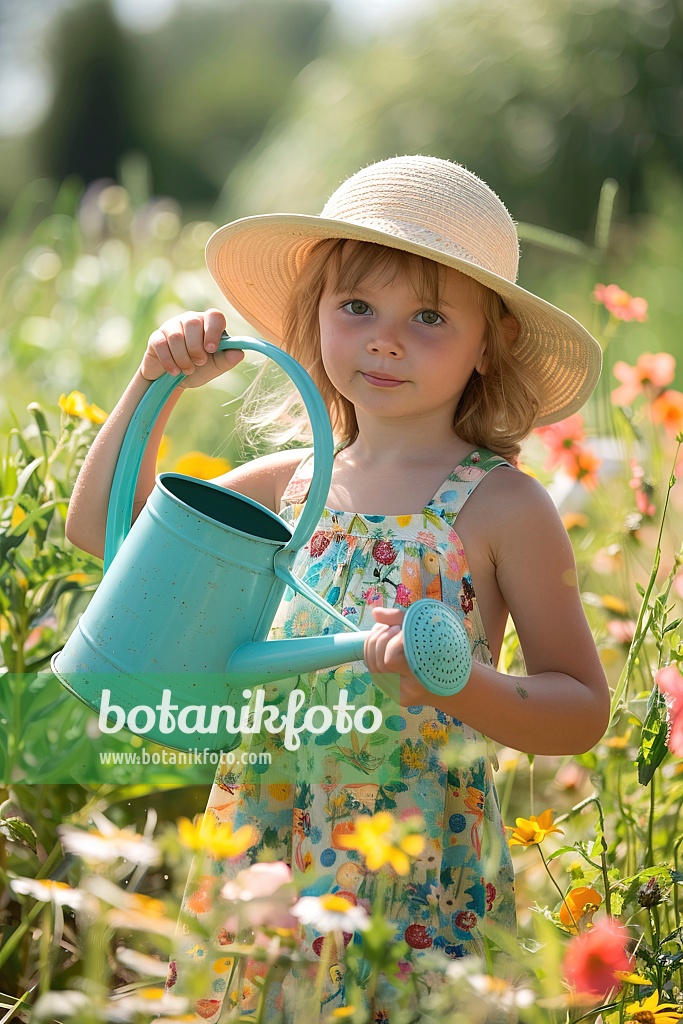667032 - Young gardener waters plants with a watering can