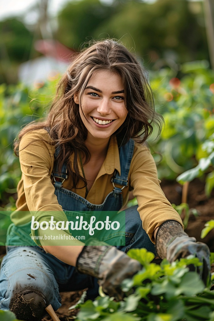 667006 - Young woman working in a vegetable garden