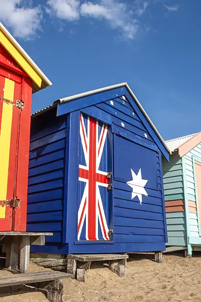 455181 - Beach hut with Australian flag, Brighton, Australia