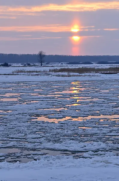 505047 - Drifting ice on Elbe River, Flusslandschaft Elbe Biosphere Reserve, Germany