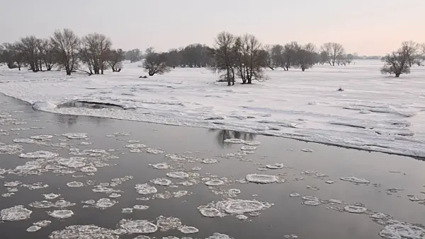 505054 - Drifting ice on Elbe River, Flusslandschaft Elbe Biosphere Reserve, Germany