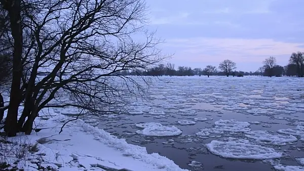 505062 - Drifting ice on Elbe River, Flusslandschaft Elbe Biosphere Reserve, Germany