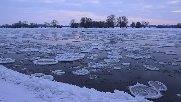 505063 - Drifting ice on Elbe River, Flusslandschaft Elbe Biosphere Reserve, Germany