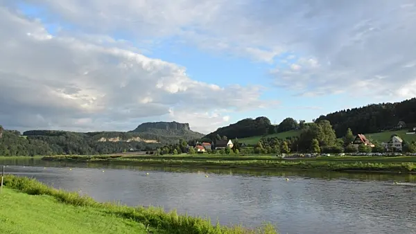 499027 - Elbe River near Kurort Rathen with view of Lilienstein Mountain, Saxon Switzerland, Germany