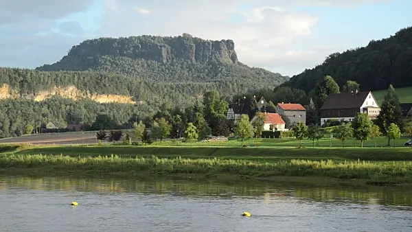 499028 - Elbe River near Kurort Rathen with view of Lilienstein Mountain, Saxon Switzerland, Germany