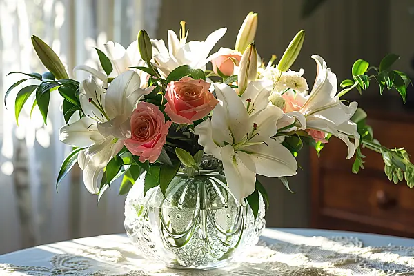 667044 - Elégant bouquet de lys blancs et de roses roses