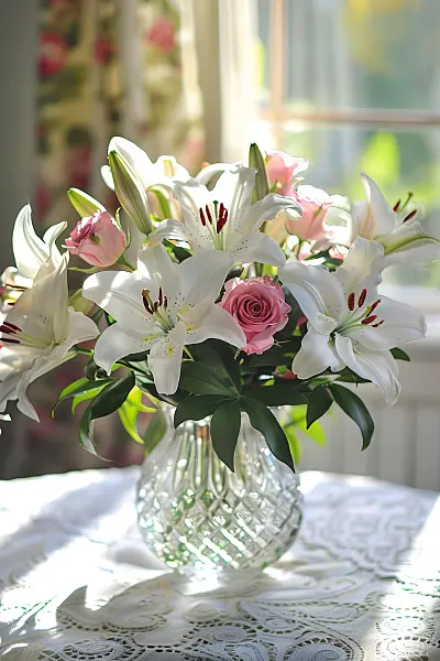 667047 - Elégant bouquet de lys et de roses