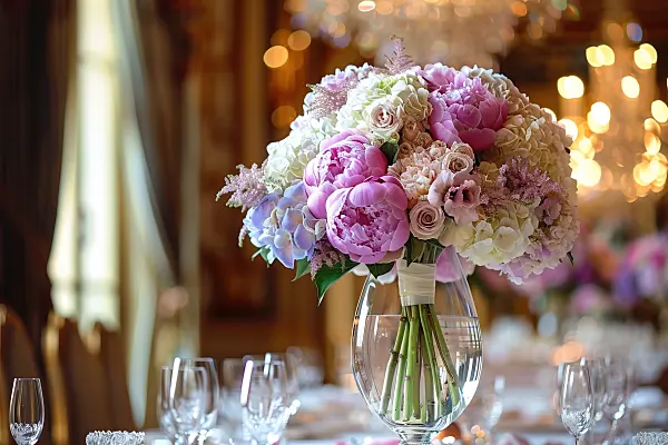 667048 - Elegant bouquet of peonies and roses in a vase