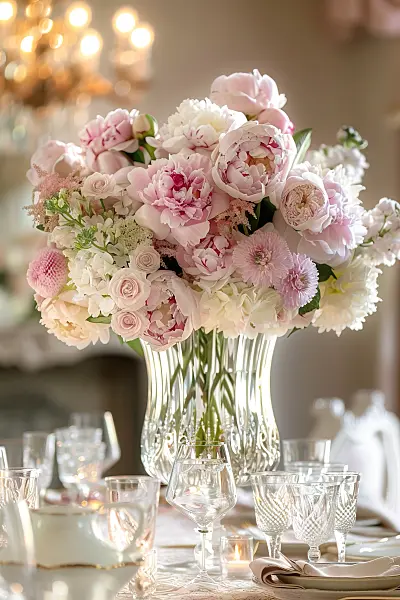 667049 - Elegant bouquet of peonies and roses in a vase