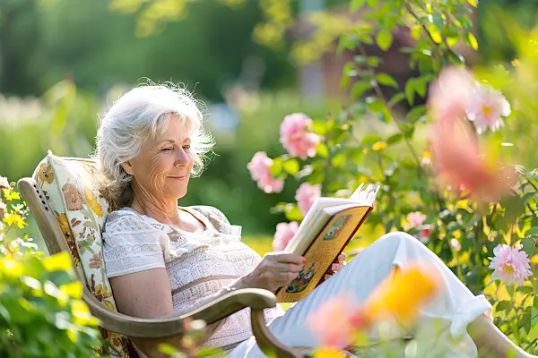 667051 - Femme lisant dans le jardin
