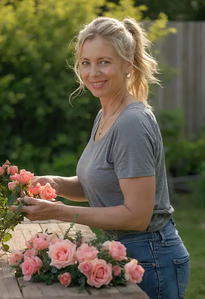 667064 - Frau bindet einen Rosenkranz