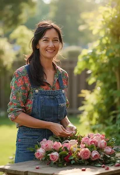 667065 - Frau bindet einen Rosenkranz