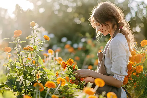 667028 - Gärtnerin pflückt Blumen