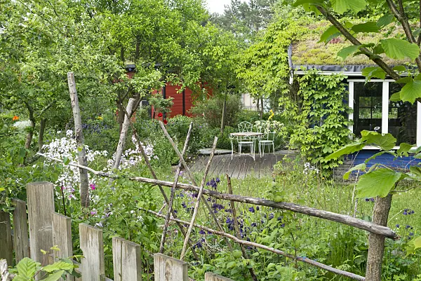 557012 - Gartenhaus mit Sitzplatz in einem naturnahen Garten
