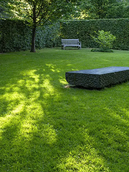 461158 - Pelouse avec banc en pierre
