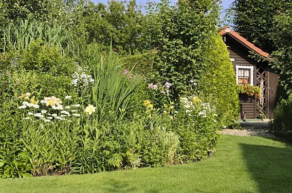 570096 - Perennial border with garden house