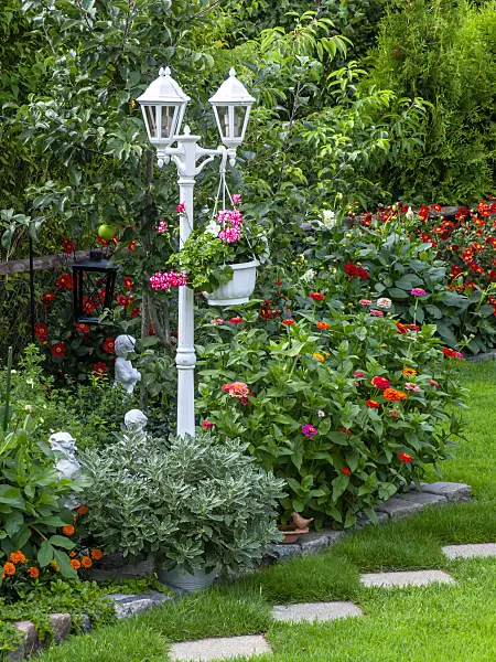 427248 - Perennial border with lantern