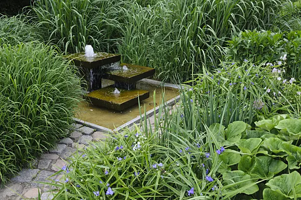 472383 - Perennial garden with fountain
